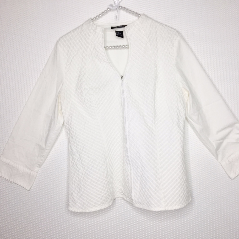 Autograph New York White Zip Up Blouse Sz M